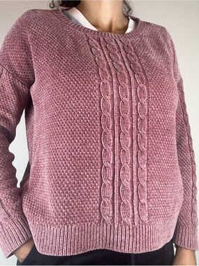 SALE Pink Rose Cable Knit Sweater Size XS / M Ribed Soft Dusty Rose Pullover
